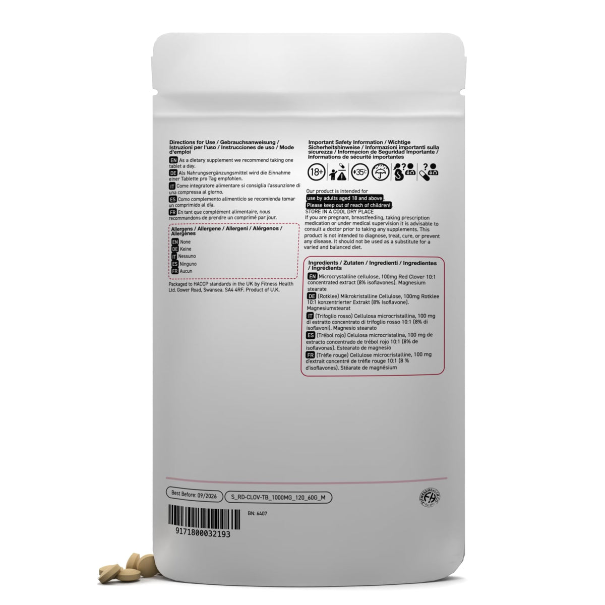 Fitness Health Red Clover Extract 1000MG 120 Tablet - Menopause and Hormonal Health Support - High Strength Isoflavone - Cardiovascular Health - Promote Skin and Hair Health