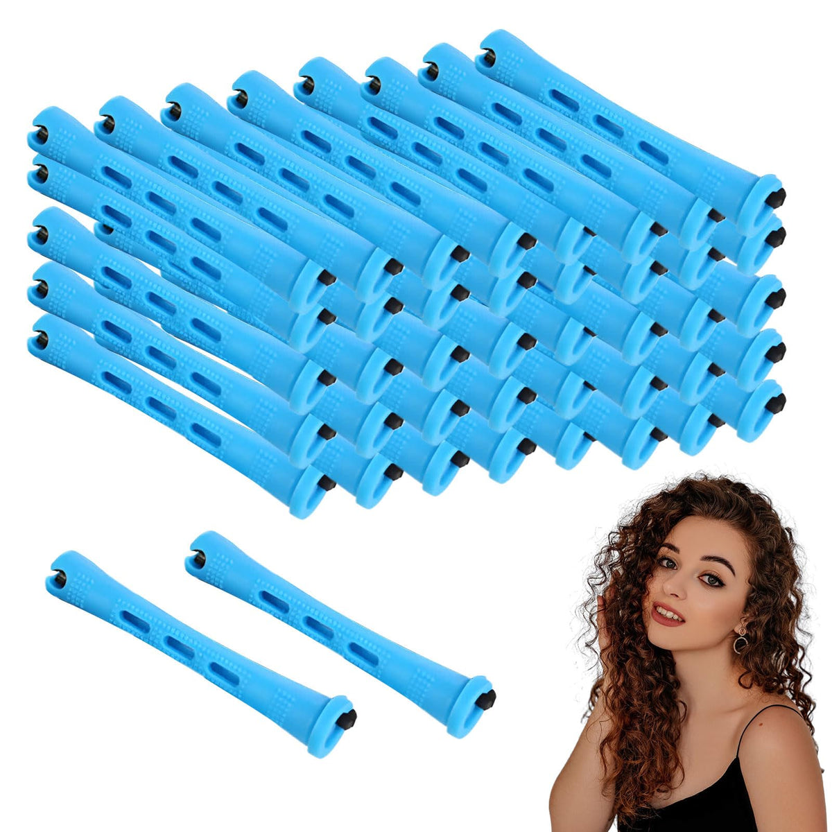 Qianeffort Perm Rods,60Pcs Small Size Perm Curlers,Blue Perming Rods Perm Kit Home Perm Rollers for Women,Perm Rods for Short Hair for Women Men Hairdressing Styling