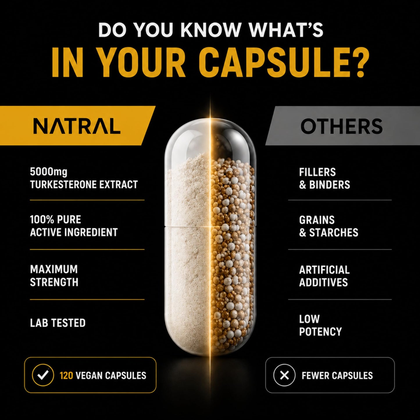 Natral Turkesterone Supplement 5000mg - 120 Caps High Strength - Standardized to 20% Ajuga Turkestanica Extract - for Muscle and Strength - Pure Extract No Additives Or Filler