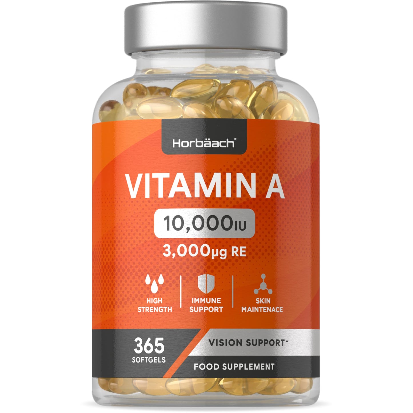 Vitamin A Capsules 10,000iu | 365 Count | High Strength Immune, Skin and Vision Support Supplement | by Horbaach