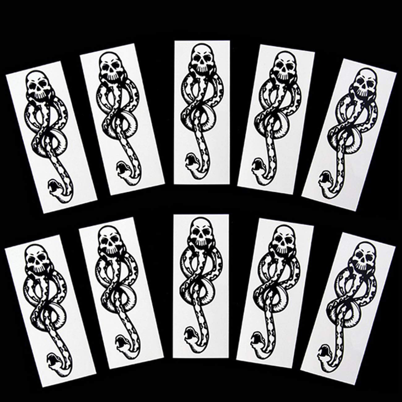 VOMONO 10 Pcs Magic Mantra Snake Skull Dark Mark Death Eater Temporary Halloween Cosplay Tattoo Accessories
