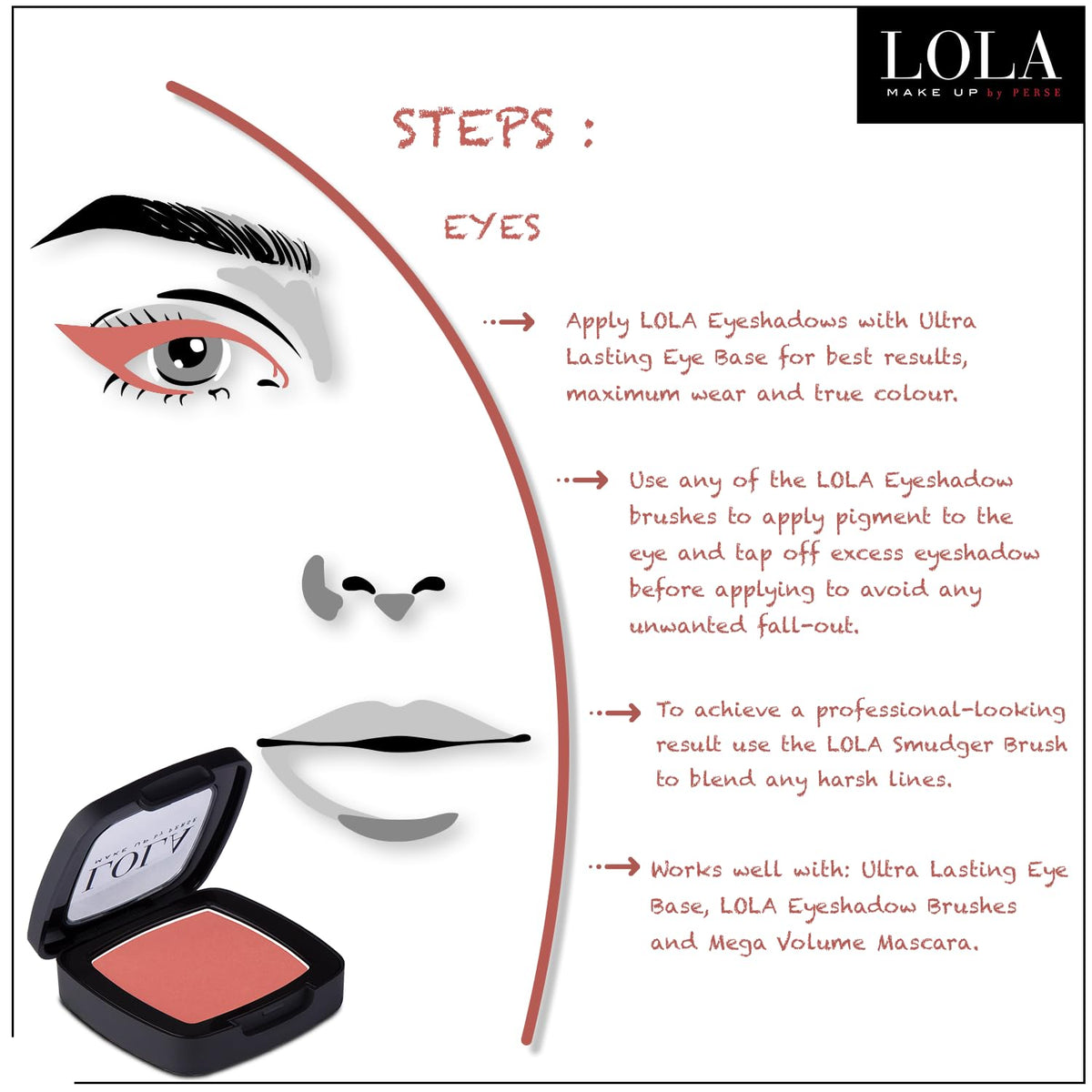 Lola Make Up by Perse Mono Eyeshadow with Natural Ingredients and High Coverage Satin Eye Shadow for Women, Vegan and Cruelty-Free Eye Makeup Cosmetic Palette for All Skin Types, Peach Satin (045)