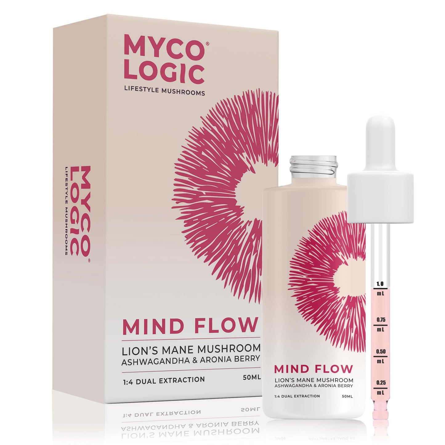 MYCO LOGIC LIFESTYLE MUSHROOMS Mycologic High Strength Lions Mane Tincture - 42,500mg 50ml Liquid Drops Functional Mushroom Supplement with Adaptogens Ashwagandha & Super Food Aronia Berry - Cognitive Performance, Memory & Focus