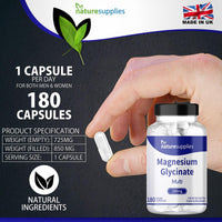 naturesupplies Magnesium Glycinate Supplements 180 Capsules 1806mg - High Absorption 4 Magnesium Powders in One Capsule, Citrate, Malate, Ascorbate & Glycinate - Naturesupplies…