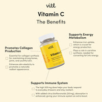 VITL Vitl Vitamin C 500mg Supplement - 30 Vegan Easy to Swallow Capsules - Support Normal Functioning of the Immune System - 1 Month Supply
