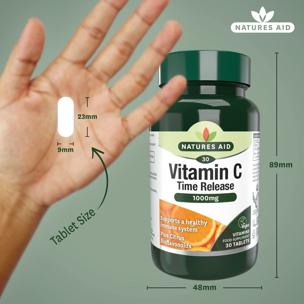 Natures Aid Vitamin C 1000mg Time Release - High Strength with Bioflavonoids - Supports Immunity, Bones & Heart - Antioxidant - Vegan, Gluten-Free, Non-GMO Supplement – 30 Tablets
