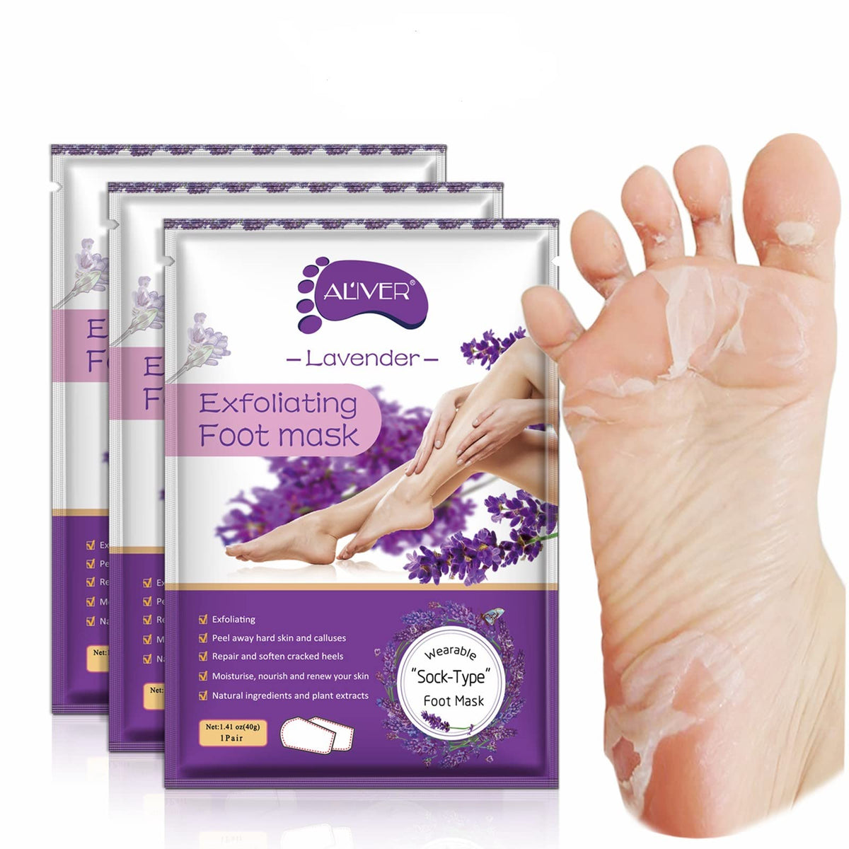 sefudun 3 Pack Foot Peel Mask,Exfoliating Foot Socks Calluses Remover Dead Skin, Aloe Moisturizing Feet Peeling Mask for Dry Skin,Cracked Heels,Foot SPA Socks for Women and Men
