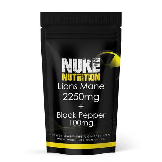 Nuke Nutrition Lions Mane & Black Pepper Capsules x60 - Pure Extract Lion's Mane - High Strength Lions Mane Supplement - Mushroom Complex - Lion's Mane Mushroom Brain Supplement