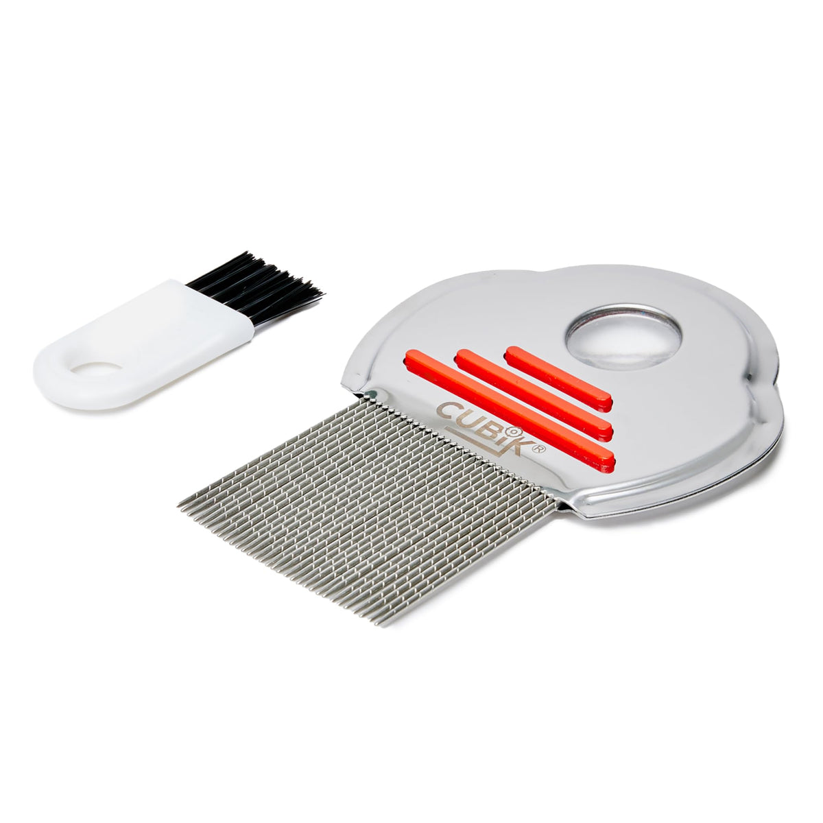 Cubik Stainless Steel Lice and Nits Comb with Magnifying Glass and Brush - Complete Kit 3 in 1 - 100% Natural Lice and Nits Removal - Gentle Treatment - Ideal for the Whole Family