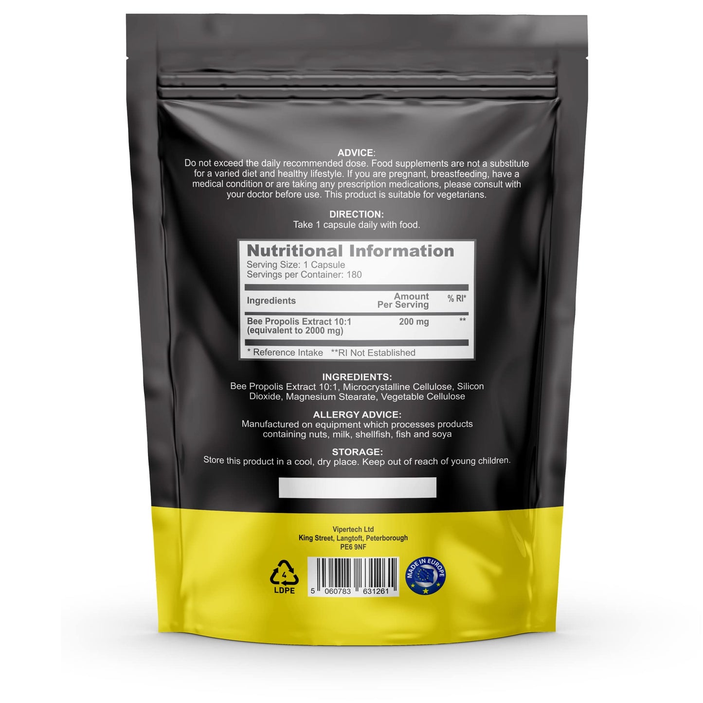 Nutrality Bee Propolis 2000mg | Maximum Strength, High in Antioxidants for Immune System Support, Natural Antibiotic | Vegetarian & Allergen Free | 180 Capsules