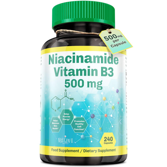 Vitamin B3 500 mg 240 Capsules Niacinamide Dietary Health Food Supplement for Flush Free Skin by Next Gen U