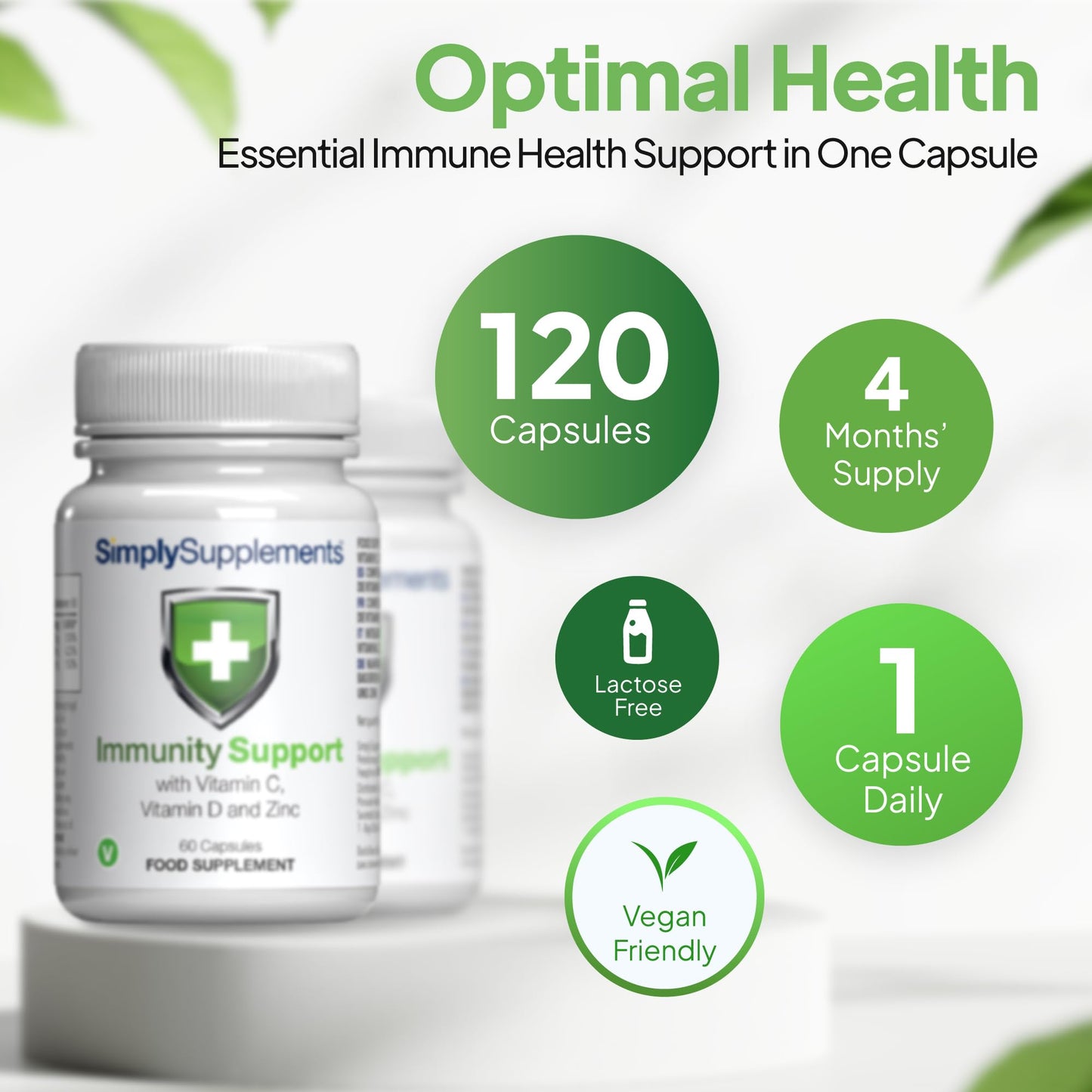 Simply Supplements Vitamin C, D and Zinc Capsules for Immunity Support | One-a-Day Formula | 120 Fast Release Capsules = 4 Months’ Supply | Vegan Friendly | Manufactured in The UK