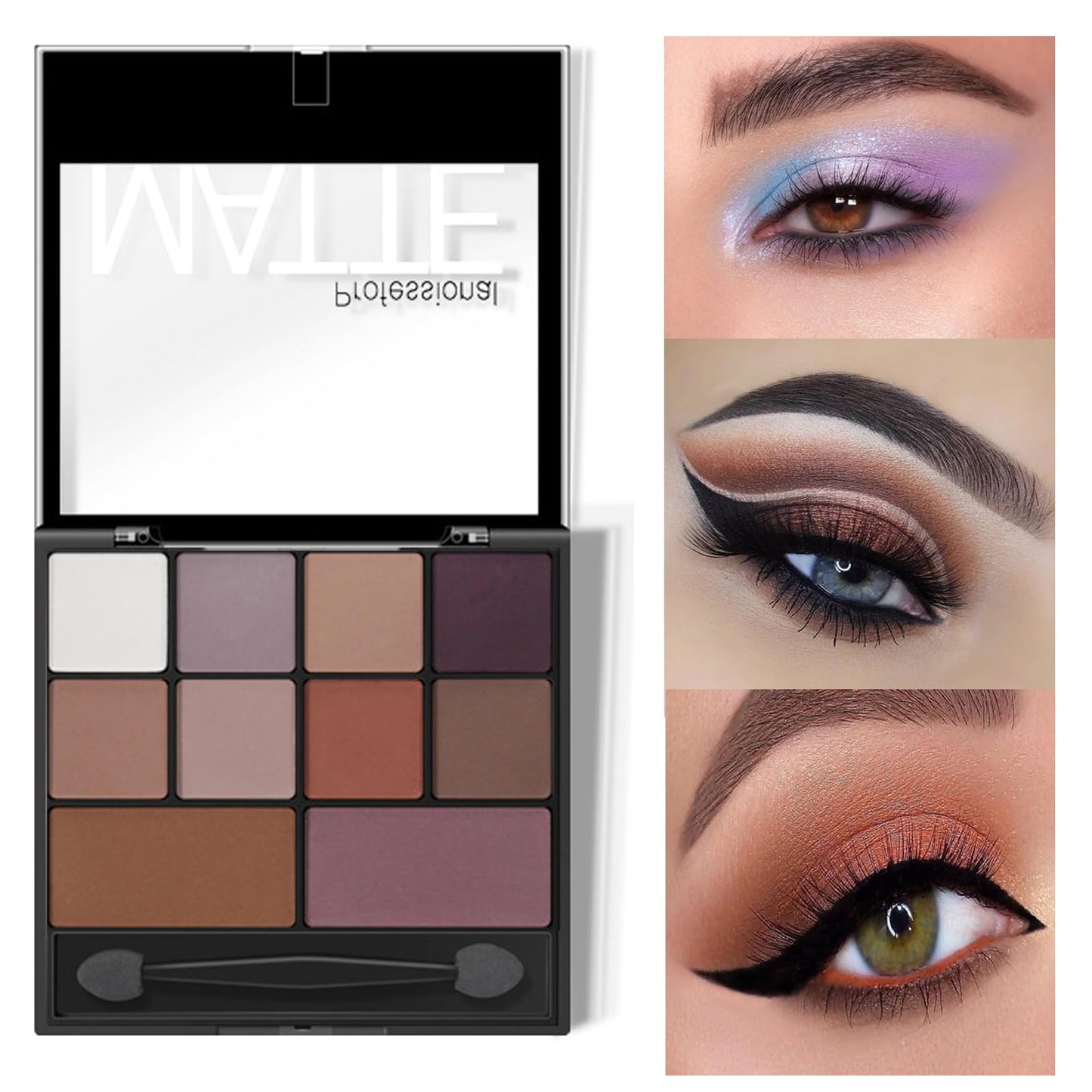GEEWHILE Eyeshadow Palette Matte Eye Shadow Pallets Long Lasting 10 Eye Shadow Shades Smokey Makeup Highly Pigmented Purple Brown Eyeshadow Makeup Palette,Waterproof Eyeshadow With Dual-Ended Applicator Brush