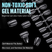 TOMICCA Coffin Shaped Short Nail Tips - 192PCS Half Matte Soft Gel, No File Needed- Full Cover False Nails, Clear Acrylic & Strong Tips for Press On Extension - 12 Sizes