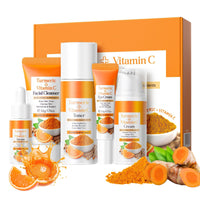 Weixinbuy Turmeric Vitamin C Skincare Set, 5 In 1 Women Gift Set Turmeric Face Cleanser Toner Serum Eye Cream and Face Cream, Even Skin Tone Anti Aging Skincare Gift Set (Turmeric + Vitamin C)