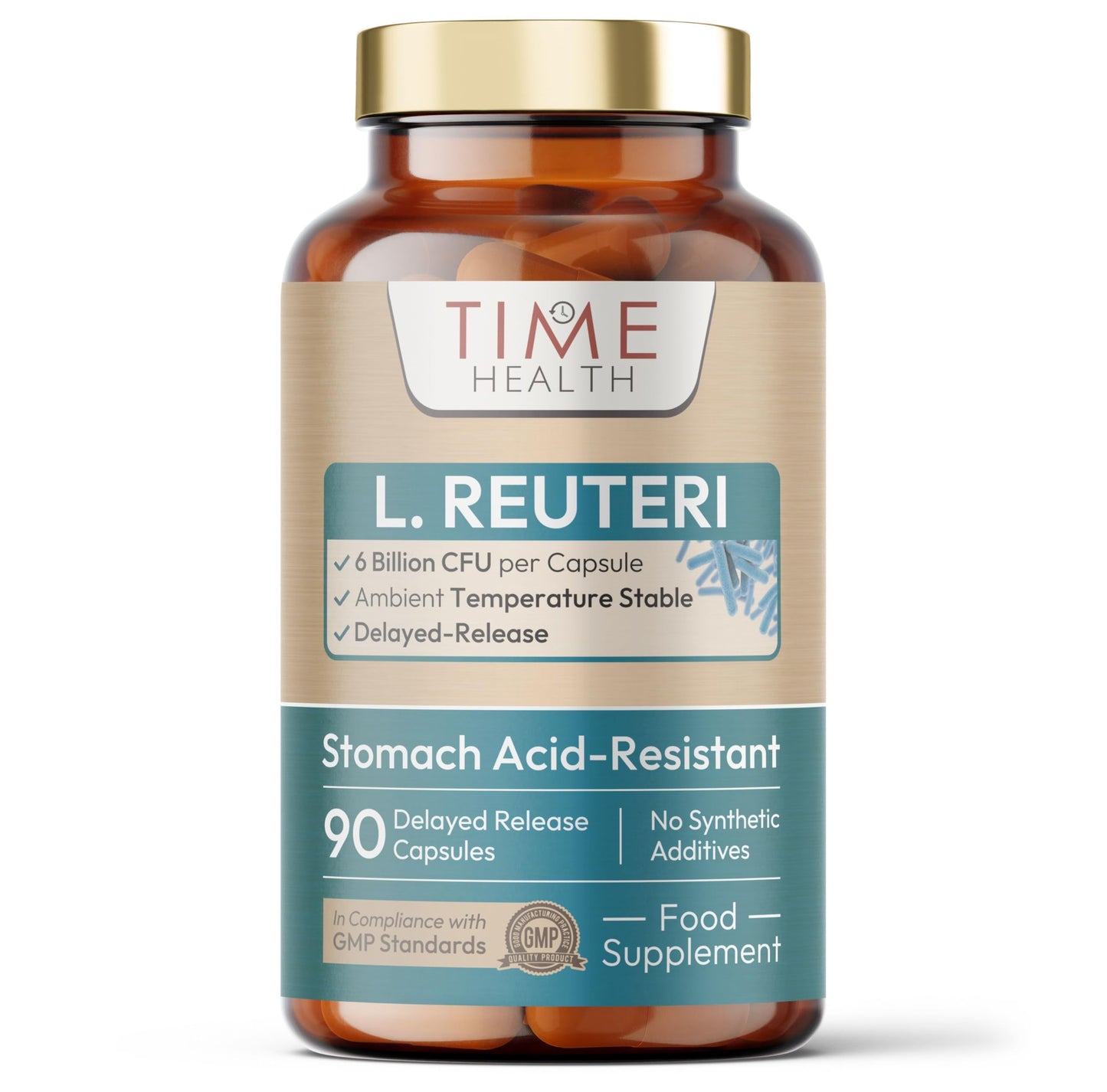 Time Health Lactobacillus Reuteri – 6 Billion CFU – 90 Capsules – Shelf Stable L Reuteri – GMP – UK Made Supplement