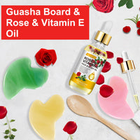IWKDIJ Rose Oil with Vitamin E & Body Gua Sha Massage Tool -60ML Body Massage Oil for Face Neck Eye, Muscle Pain