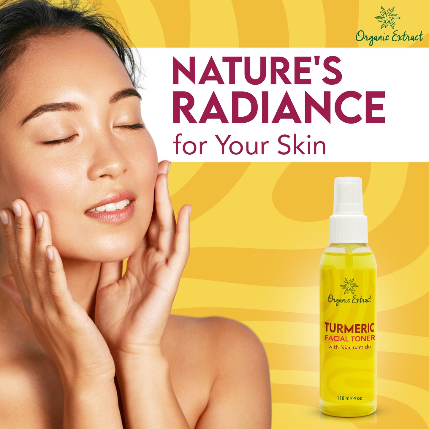 ORGANIC EXTRACT Organic Extract Turmeric Facial Toner - 4 fl oz / 118 ml - Skin Brightening Face Toner, Gently Removes Impurities - Exfoliating, Hydrating Toner with Niacinamide, Glycerin, Aloe Vera