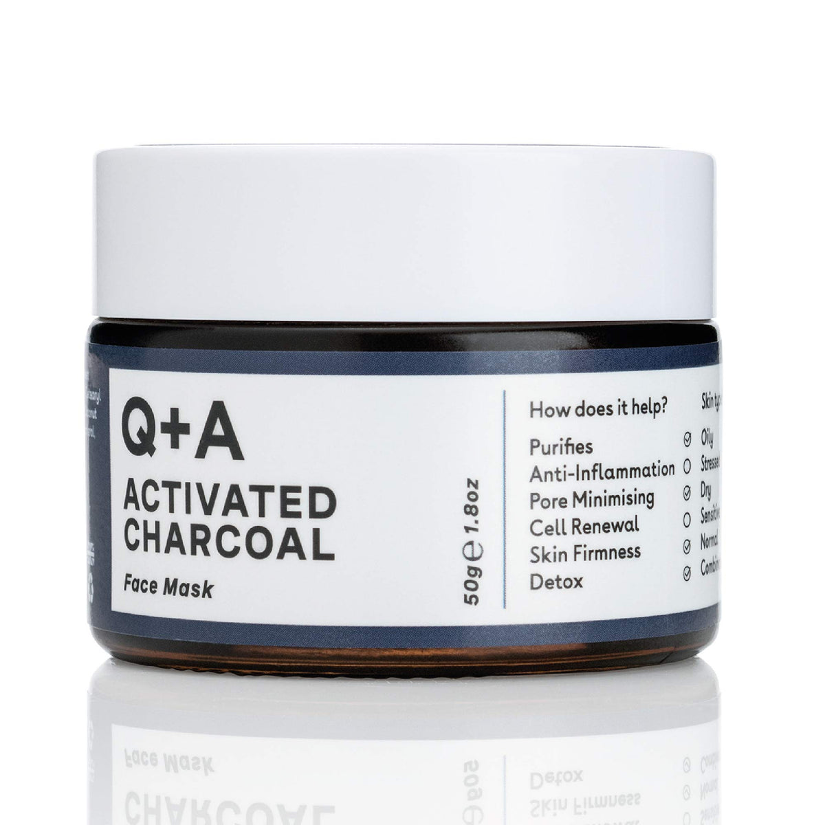Q+A Activated Charcoal Mask (50g), Charcoal Clay Mask & Hydrating Facial Mask, Deep Pore Cleansing Face Mask Skincare Treatment, Anti Ageing Face Mask.