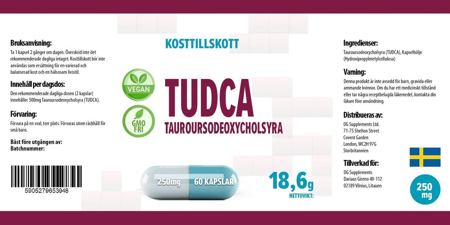 Hepatica TUDCA 250mg | Tauroursodeoxycholic Acid | 500mg Daily Serving | 60 Vegan Capsules | 1-Month Supply | 3rd Party Lab Tested