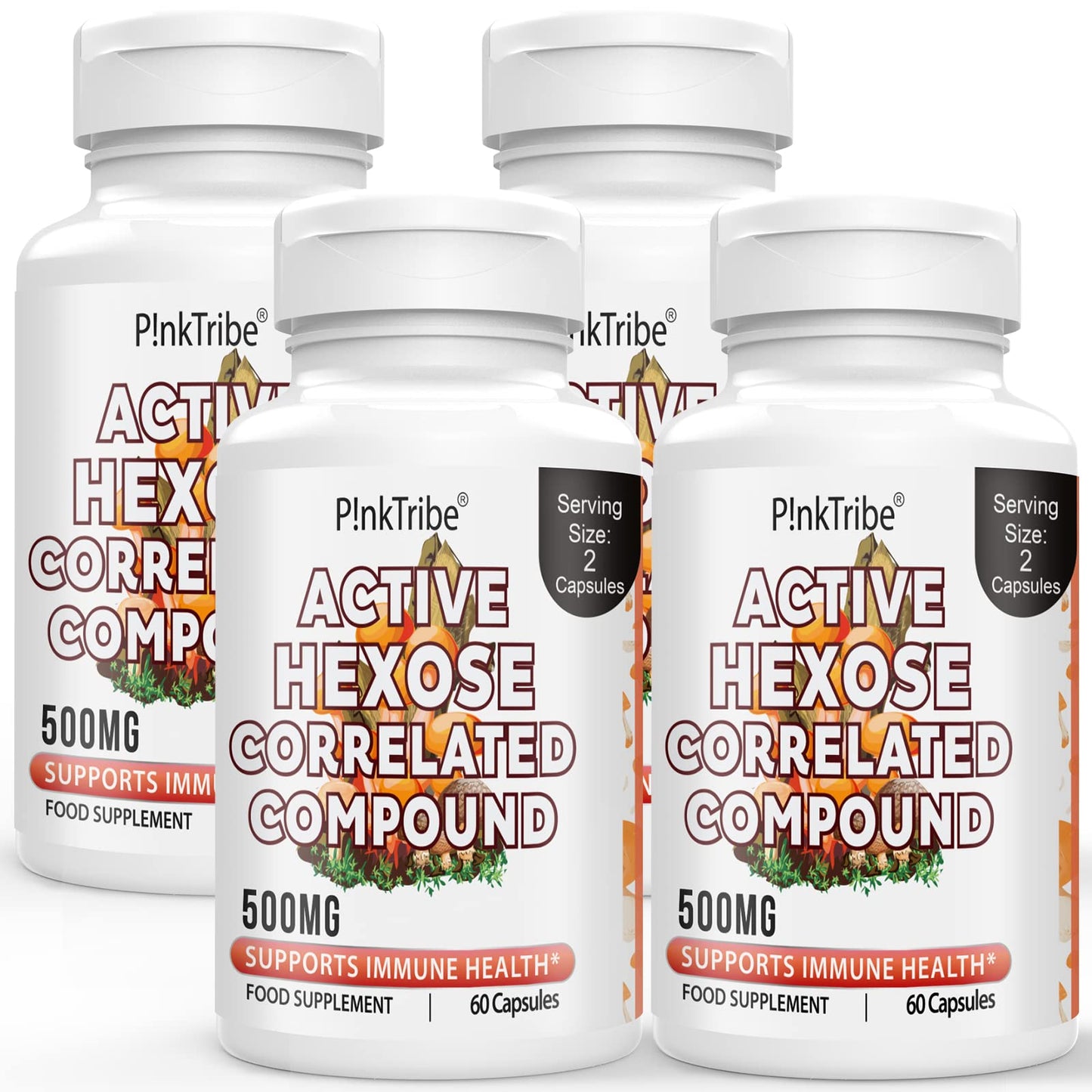 P!nkTribe Active Hexose Correlated Compound 500mg - Supports Immune Health, Liver Function & T-Cell/Natural Killer Cell Activity - 240 Veggie Capsules (Pack of 4)