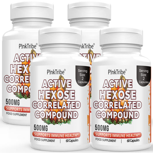 P!nkTribe Active Hexose Correlated Compound 500mg - Supports Immune Health, Liver Function & T-Cell/Natural Killer Cell Activity - 240 Veggie Capsules (Pack of 4)