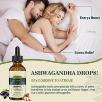 2000mg Liposomal Ashwagandha Liquid Drops, Pure High Strength Ashwagandha Root Extract with 7% Withanolides, 5X Concentration, Absorbed Faster Than Capsules, 60ml (Pack of 2)