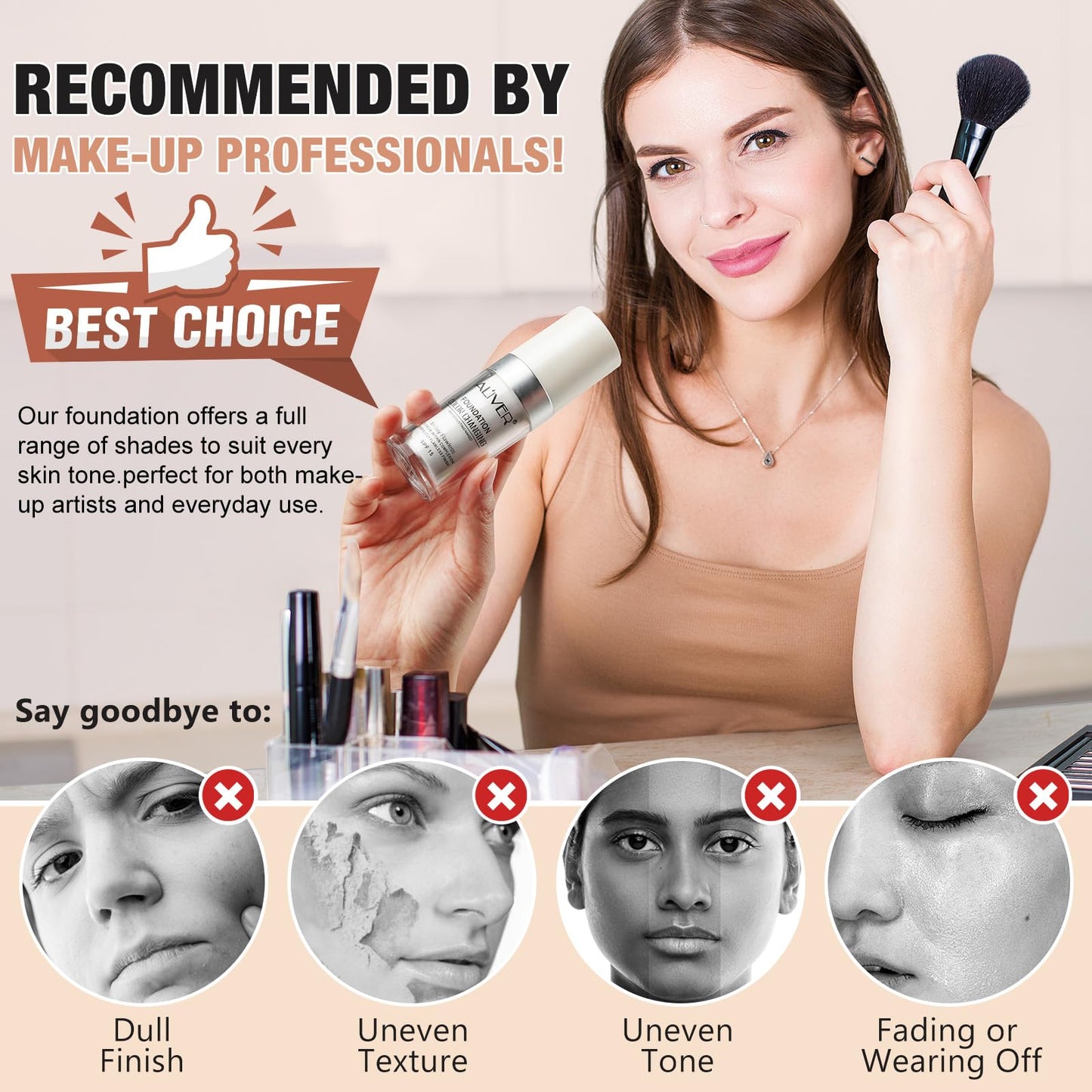 WANFAER 2PC Colour Changing and Moisturizing Foundation, Flawless Colour Changing Warm Skin Tone Foundation, Waterproof Liquid Foundation,Naturally, Long Lasting for Face Makeup