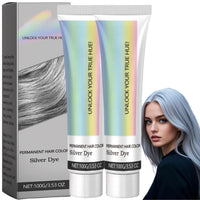 2PCS Metallic Silver Gray Hair Dye,2 In 1 Natural Essence Extract Silver Hair Dye,Silv/er Gray Natural Ha/ir Dye Cream,Perment Hair Color Silv/er Dye,Grey Semi-Permanent Hair Colour,Sil/ver Grey Colou