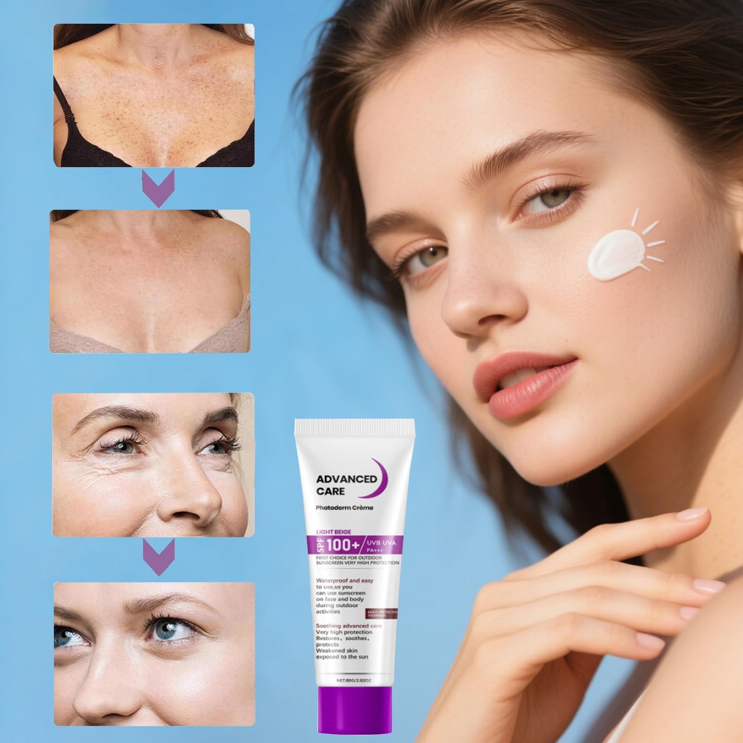 Spf 100+ Sunscreen, Sun Cream For Face & Body, High-Factor Sunblock Waterproof For Women & Girls, Non-Greasy & Lightweight Formula With Soothing Care, Repairs Sun Damage