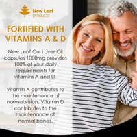 Cod Liver Oil Capsules 1000mg - 90 Cod Liver Capsules High Strength Softgels- Cod Liver Oil Rich in Omega 3 EPA DHA Fatty Acids + Vitamins A & D, High Strength Fish Oil - UK Made, by New Leaf