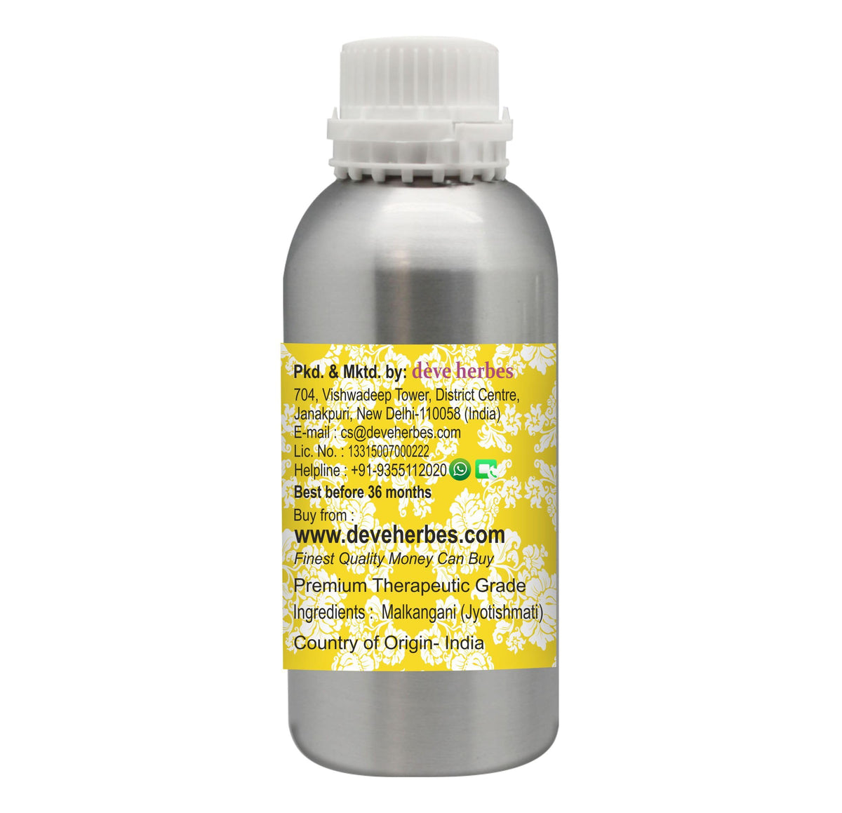 Deve Herbes Pure Malkangani (Malkangni/Jyotishmati) Oil (Celastrus paniculatus) 100% Natural Therapeutic Grade Cold Pressed 630ml (21.3 oz)