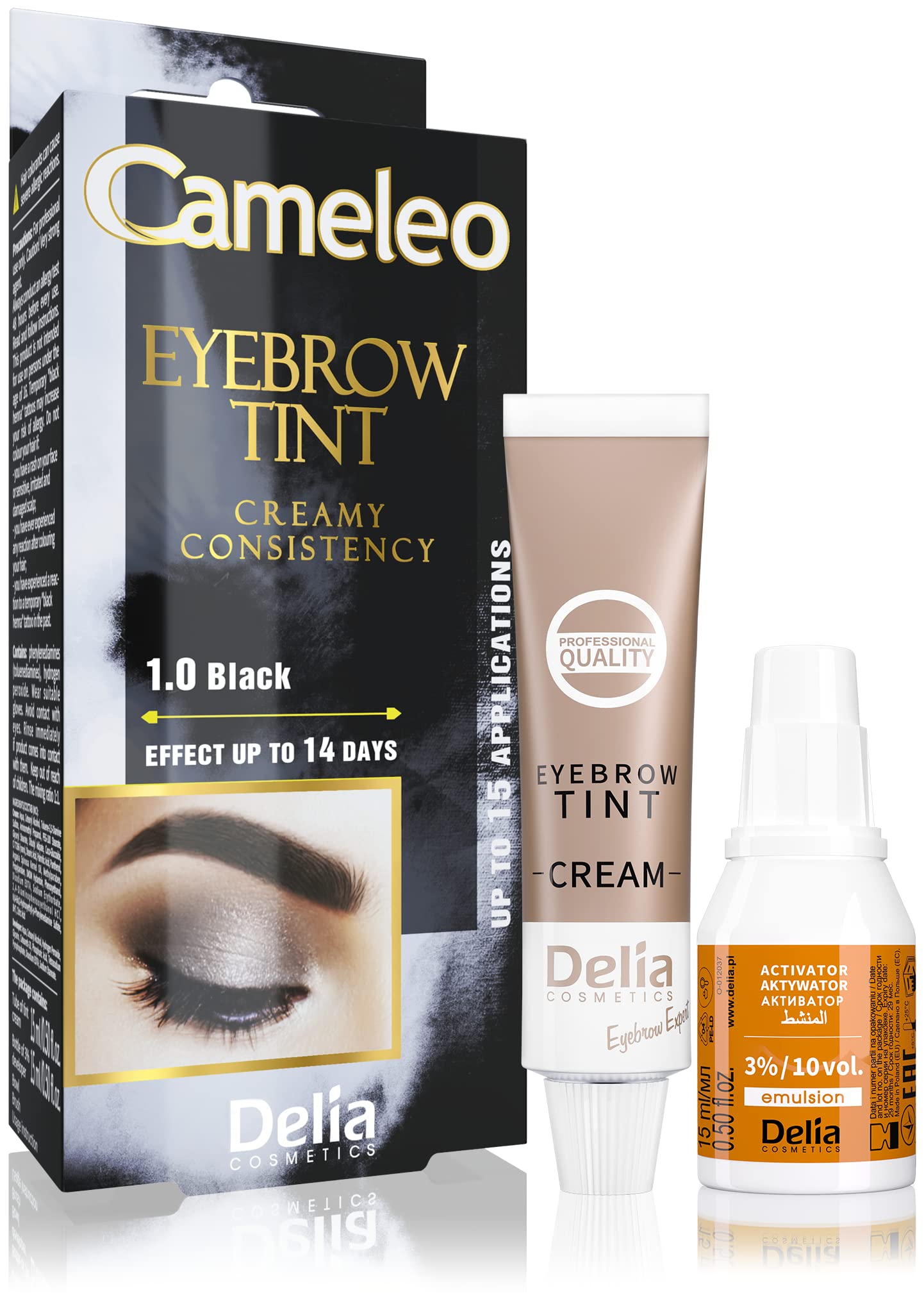Cameleo - Eyebrow Tint - Black Colour - Creamy Consistency - Long Lasting Effect Up to 14 Days - No Ammonia - Eyebrows Dye Color Kit, Set - 15ml