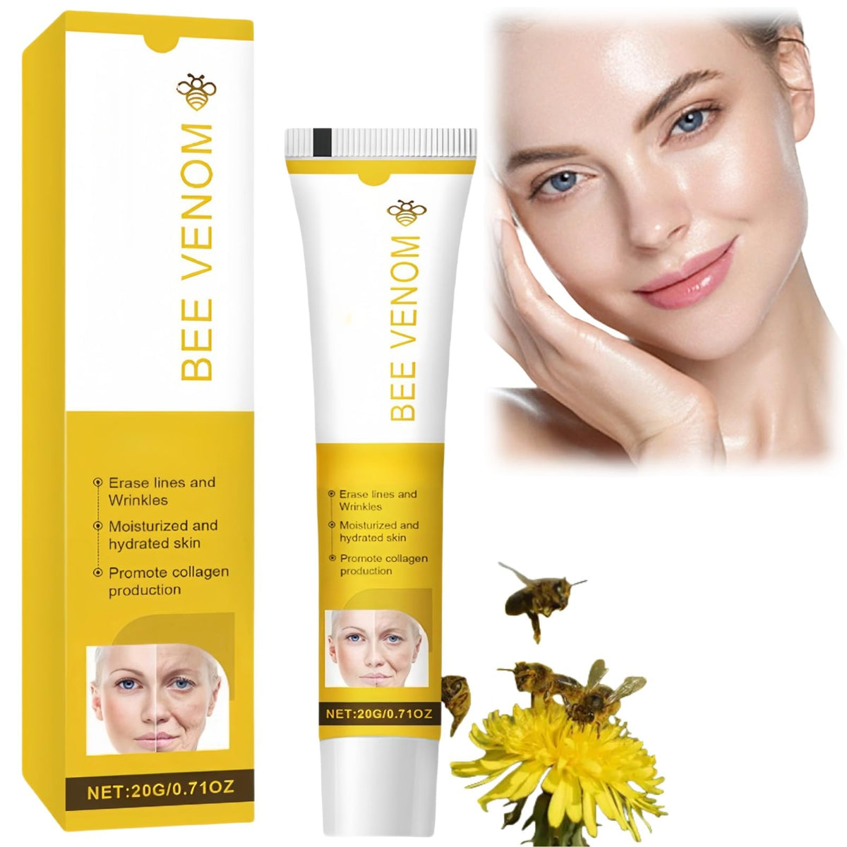 Siyinzu Bee Venom Wrinkle Removal Cream,Bee Venom Anti Aging Face Cream,Bee Venom Cream,Skin Tightening Creams for Face,Firming Face Serum for Women,Bee Venom Skin Treatment Serum,Face Cream for Mature