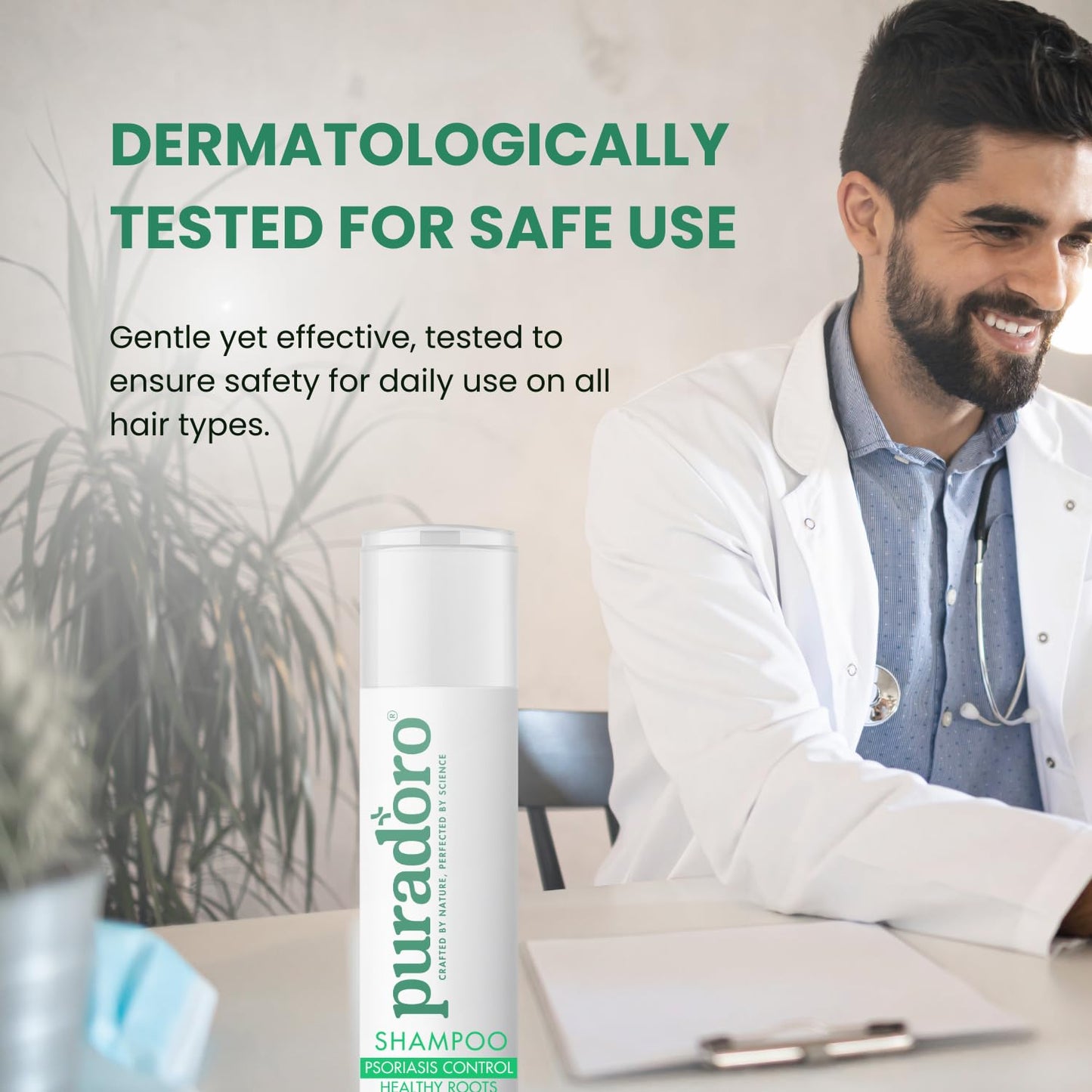 Puradoro Psoriasis Control & Healthy Roots Shampoo – Soothes Itchy, Flaky Scalp with Tea Tree, Aloe Vera, Reduces Redness & Flaking, For Men & Women