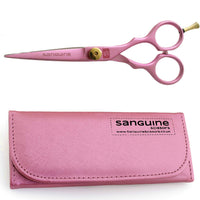 Sanguine Professional Pink Hair Scissors, Hairdressing Scissors for All Hair Cutting, 5.5 inch (14 cm) - Pink Presentation Case