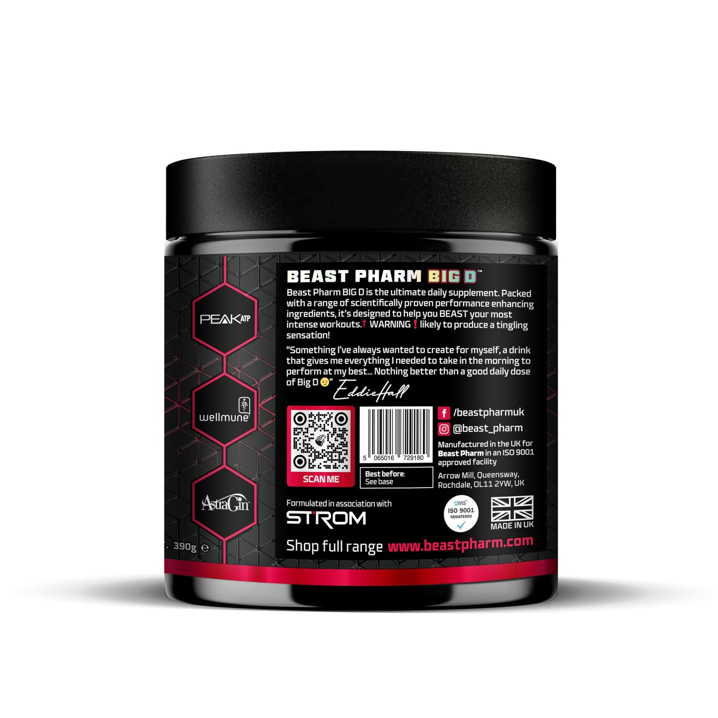 Beast Pharm Beast Big D Performance Formula with Creatine Monohydrate Powder and Patented Ingredients for Daily Strength, Stamina and Endurance by Eddie Hall, 30 Servings, Cranberry