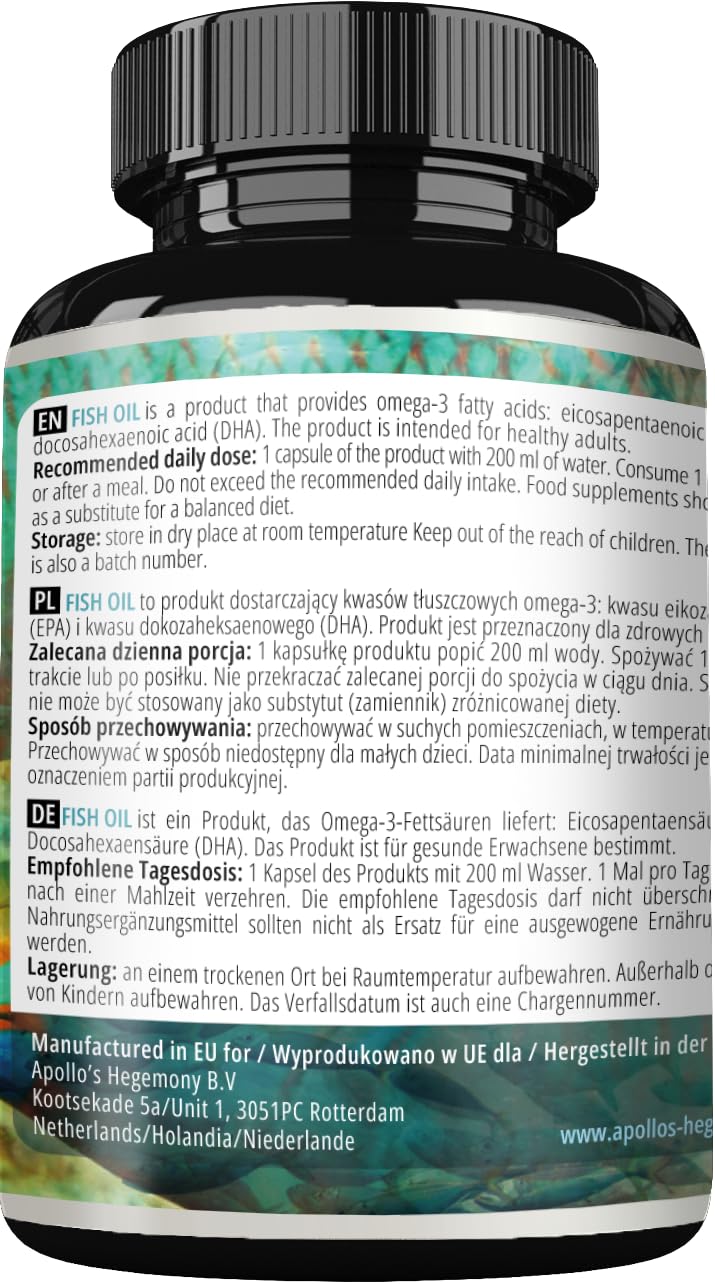 APOLLO'S HEGEMONY Fish Oil 1000mg - High Dose Omega 3 with 330mg EPA and 220mg DHA - 120 Softgel Capsules - 4 Months Supply - Unsaturated Fatty Acids (EFAs) - Supports Heart and Brain Health - by Apollo's Hegemony
