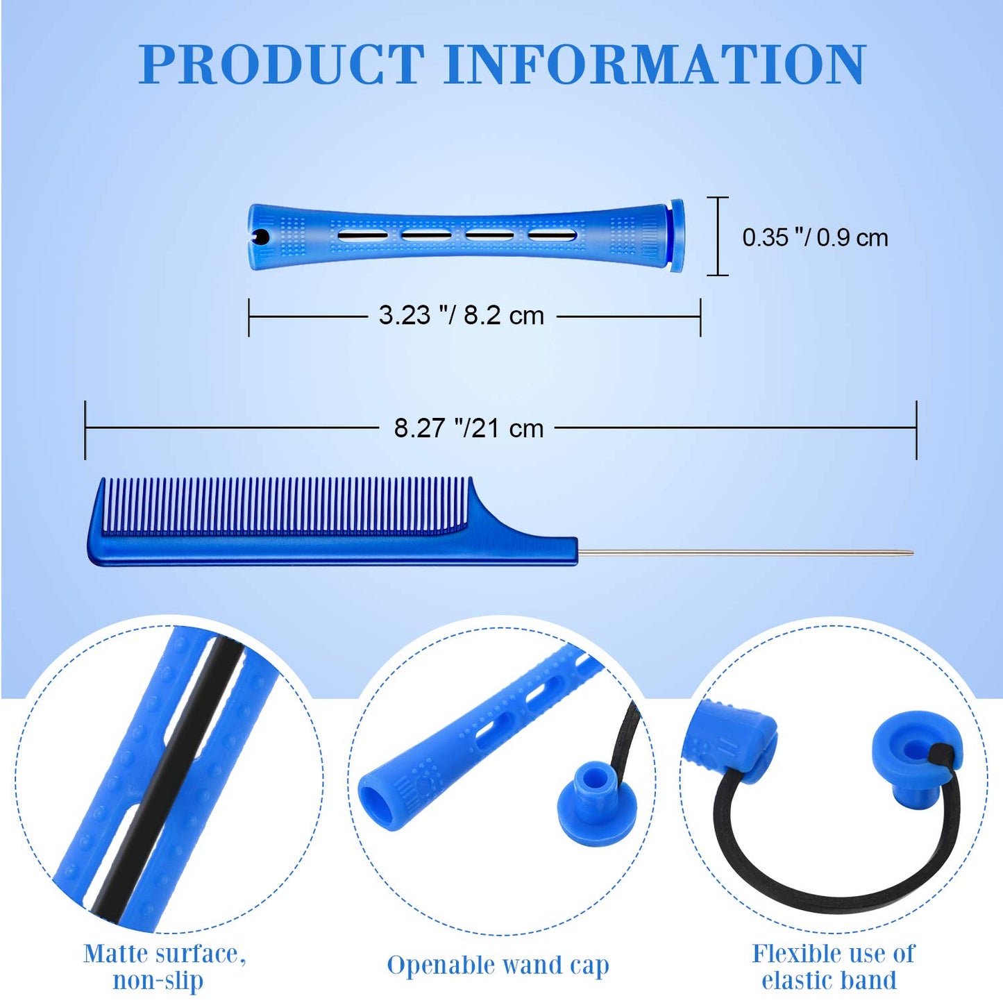 WILLBOND 36 Pieces Cold Wave Rod Hair Perm Rods Hair Rollers Perming Rods Curlers with Steel Rat Tail Comb for Hairdressing Styling (Blue, 0.35 Inch)