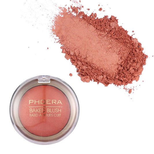 Phoera Baked Powder Blush – Richly Pigmented & Buildable, Multi-Tonal Mineral Blush for a Youthful Glow, Satin & Shimmery Shades, Available in 6 Shades (205 Sunset, One Size)