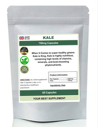 Your Best Supplement Kale Capsules 750mg 100% Natural (Pure no additive or fillers) Superfood, Detox (60)