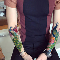 Nirbffo Large Temporary Tattoos Peacock Flowers Legs Arm Belly Back Waterproof Sticker 4 Sheets