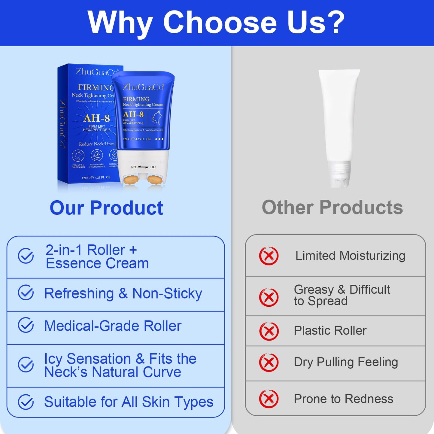 Ah8 Neck Firming Cream, Neck Firming Creams Contain Hexapeptide,With Double Roller Massage,Reduce Wrinkles Fine Lines And Double Chin,Firm And Lift Sagging Skin