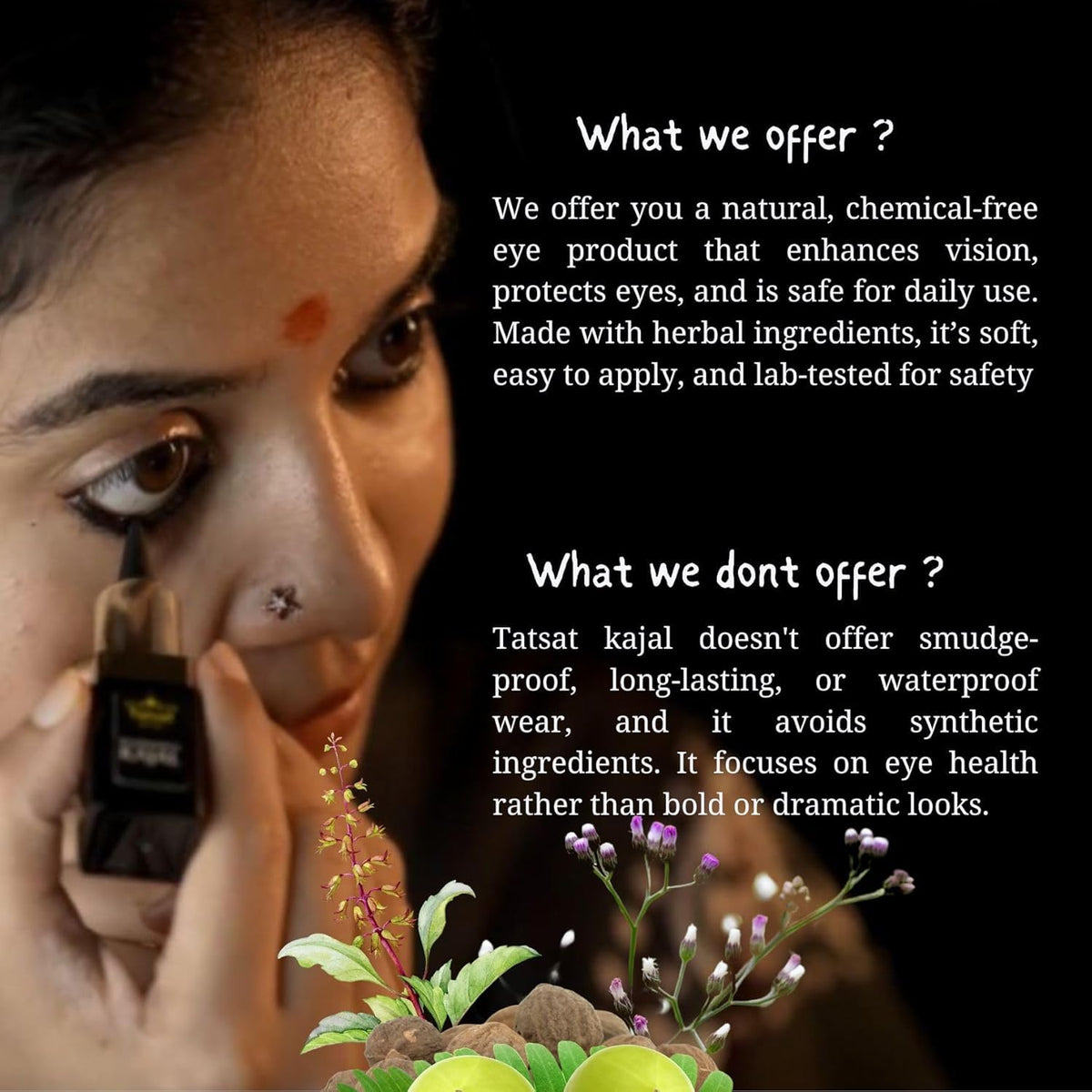 TATSAT - WELLNESS THROUGH AYURVEDA TATSAT 100% Natural Ayurvedic Herbal Kajal with CHAKSHUSHYA Herbs | No Preservatives | No Chemicals | No Irritation | 2.5gm Pencil Kajal for Adults