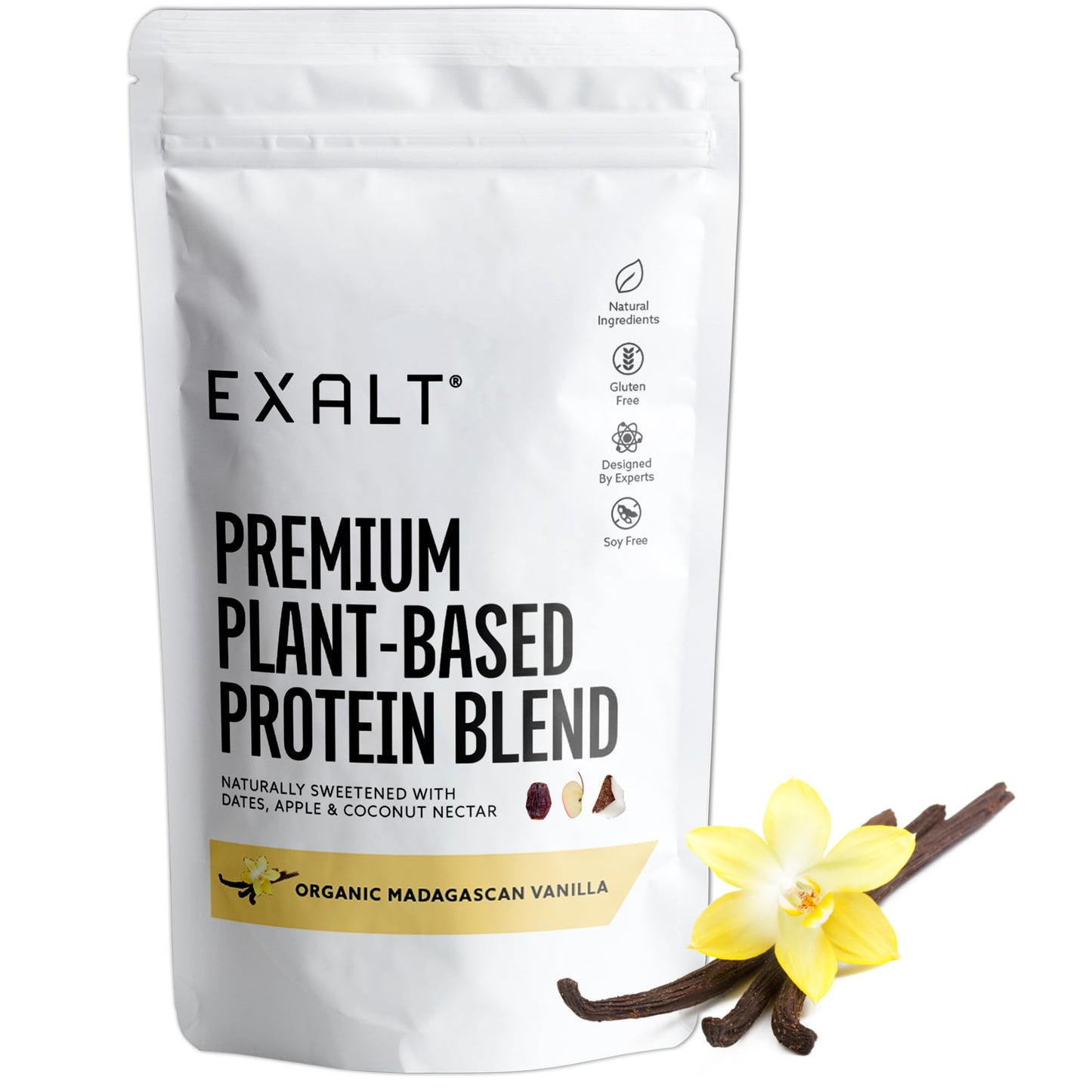 EXALT | Premium Vegan Protein Powder - 100% Plant-Based – Gluten Free - No Artificial Flavours or Additives | Madagascan Vanilla | 500G