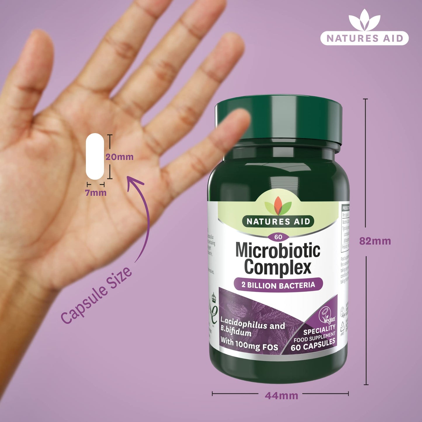 Natures Aid Microbiotic Complex – Digestive Friendly Bacteria Supplement Gut Health Support – High Strength Lactobacillus Acidophilus – Vegan, Vegetarian, Non-GMO, Gluten Free - 60 Capsules