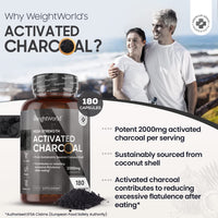 Activated Charcoal Capsules 2000mg - 180 Vegan Capsules (Not Activated Charcoal Tablets) - Coconut Charcoal Digestion Supplement from Sustainably Sourced Coconut Shell – Reduce Excessive Flatulence.