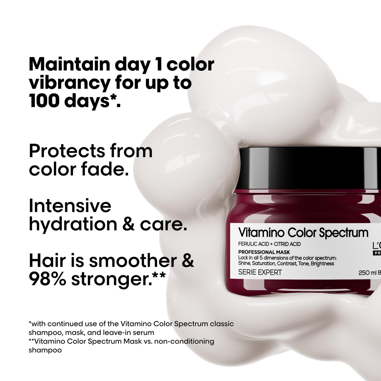 L'Oréal Professionnel Vitamino Color Spectrum Rinse Off Hair Mask 250ml, For Coloured Hair, With Ferulic Acid + Citric Acid, Stronger & Smoother Hair, Conditioner Treatment
