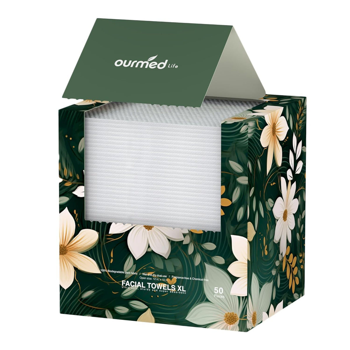 ourmed life Ourmed Life Disposable Face Towel | Lint-Free Biodegradable Clean Towels | Dry Makeup Remover Wipes | Super Soft & Thick for Sensitive Skin | 10-Inch X 12-Inch XL Size |Dot Pattern, 50 Count