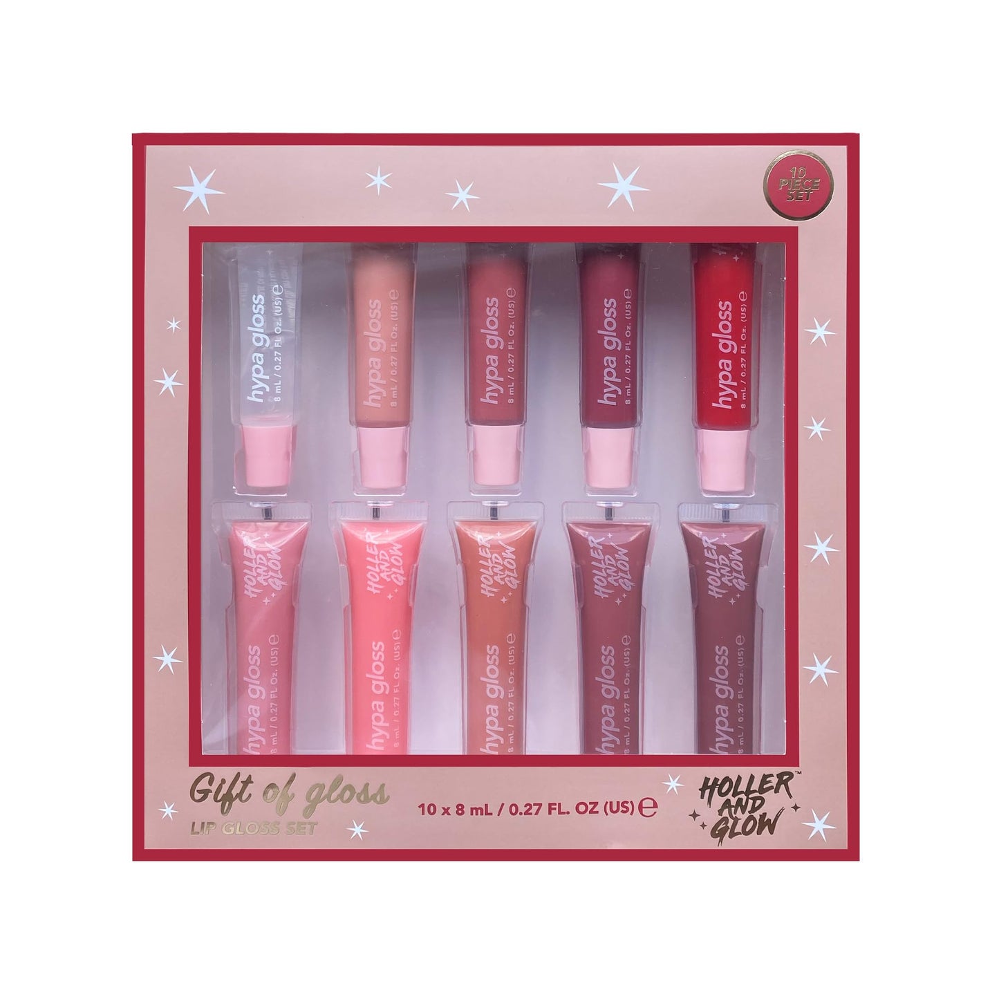 Holler and Glow Get Set Gloss Lip Liner and Lip Gloss 10-Piece Gift Set, Includes Lip Liners and Colour Matched Lip Glosses